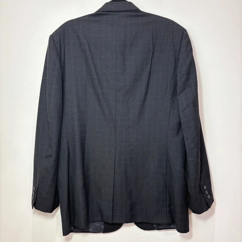 Brooks Brothers 100% Wool Windowpane Plaid Dark Gray Blazer Men 43L Sport Coat